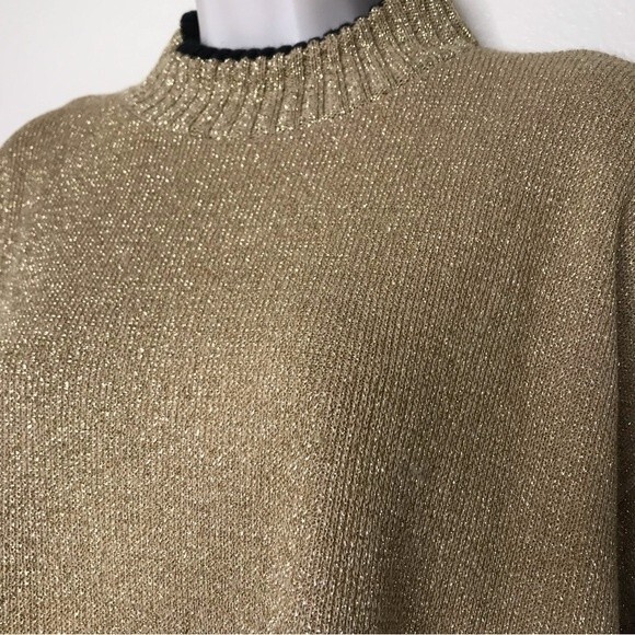 Vintage Variations Gold Lurex Black Trim Long Sleeve Mock Neck Sweater Large - Picture 3 of 12